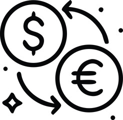 Icon Currency exchange vector icon with dollar and euro symbols showing financial trade and global market conversion