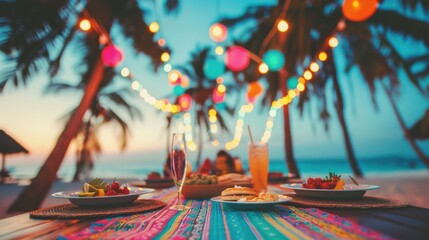 Beachfront Dinner Party: Tropical Lights and Festive Table