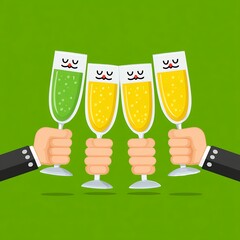 Cartoon Cats Toasting with Champagne Flutes