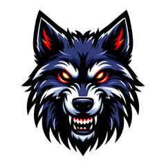 Fototapeta premium Aggressive Wolf Head: Fierce Glowing Eyes, Sharp Teeth, Dark Fur