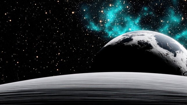 Cosmic scene with luminous nebula and planet