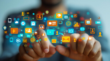 Businessman Managing Digital Workflow Icons