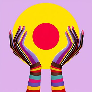 Colorful Hands Holding Bright Circle Abstract Collage