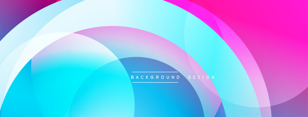 Abstract flowing shapes, vibrant colors blend. Modern design, smooth gradients create dynamic visual effect. Background features layered circles.