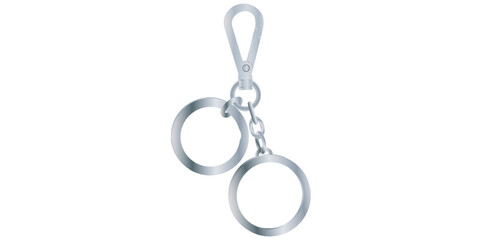 Realistic Silver Key Chain With Metal Rings Vector Illustration.	