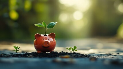 A small plant sprouting from a cracked piggy bank, symbolizing the resilience of financial investments 