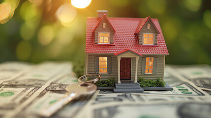 House Model with Keys on Dollar Bills
