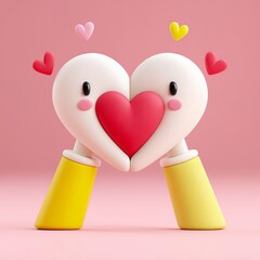 Cute Claymation Hands Forming Heart Shape on Pink Background