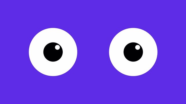 Cartoon eyes sign animation on blue background, sneer eye blinking moving sideways animated,  Eye 2d Animation with alpha channel.