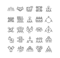 Teamwork And Organizational Structure Line Icons Vector Illustration.