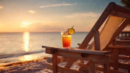 Sitting in a bi-cony deck chair at sunset, sipping a drink while watching the beautiful view.