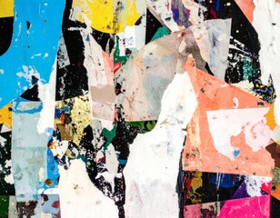Abstract Collage of Torn Posters with Vibrant Colors and Textured Surfaces