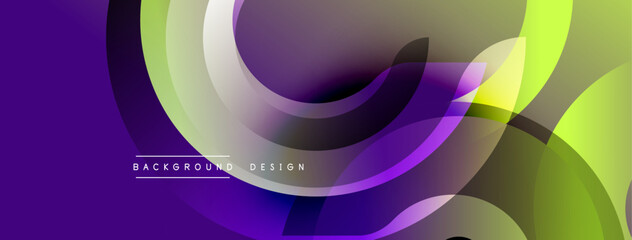 Abstract fluid shapes, vibrant colors blend. Purple, green, yellow gradients create dynamic background. Modern design elements present smooth transitions.