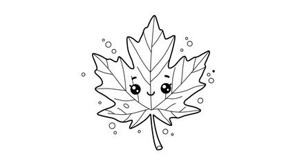 Cute kawaii maple leaf with big eyes and smile in a simple vector design great for fall-themed projects and kids' activities