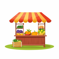 A colorful illustration of a farmer's market stall showcasing fresh produce.