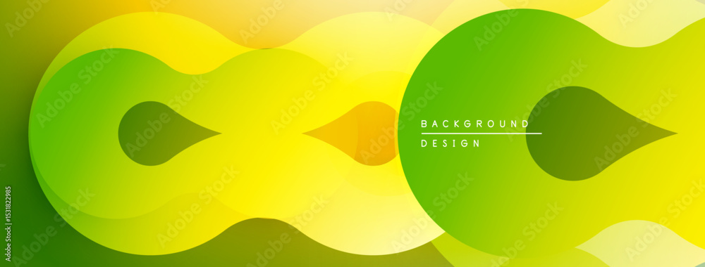 Poster Abstract gradient shapes overlap, creating dynamic visual flow. Yellows, greens dominate composition. Modern design element.