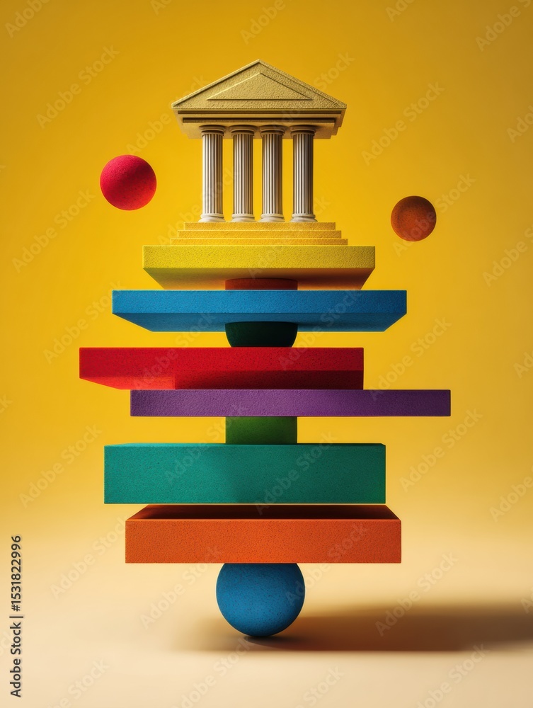 Poster Visual Representation Showcasing Five Key Pillars of Personal Development With Colorful Geometric Shapes Against a Bright Background