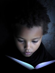 Child engrossed in reading