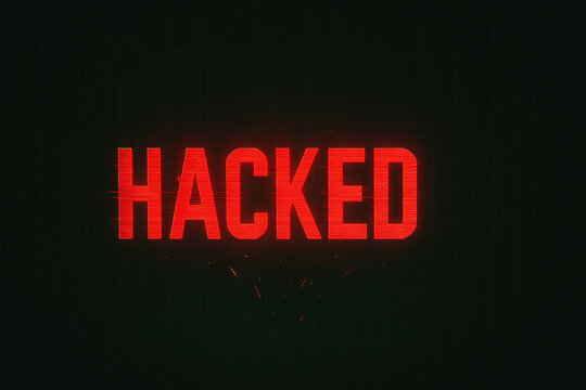 HACKED red alert text on black background indicating cybersecurity breach