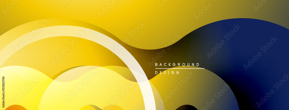 Poster Abstract yellow, navy design. Overlapping curves create dynamic visual flow. Modern background suitable for digital projects.