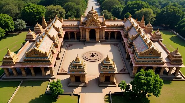 Aerial View of Chidambaram Nataraja Temple showcasing its unique architectural design impressive halls and expansive courtyard in stunning 4K detail