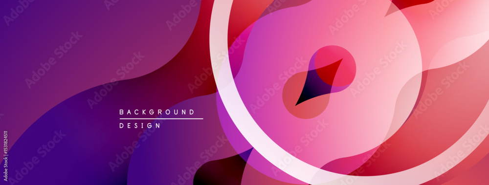 Poster Abstract gradient background. Overlapping shapes create dynamic visual effect. Purple, pink hues dominate composition. Modern design element.