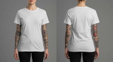 Blank white t shirt on model with tattoos