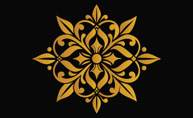 Golden Ornate Floral Design Element on Black Background