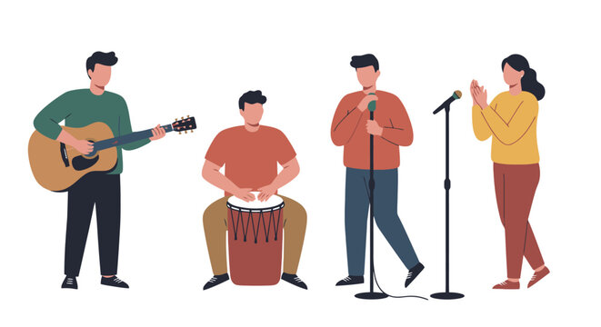 Band Performance: Musicians Playing Instruments and Singing