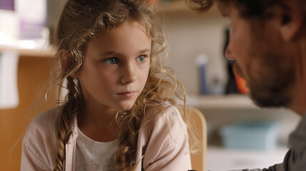  Compassionate therapist giving attentive support to a young girl during counseling session