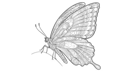 Intricate butterfly illustration with detailed wing patterns, delicate antennae, and stylized body design for art projects