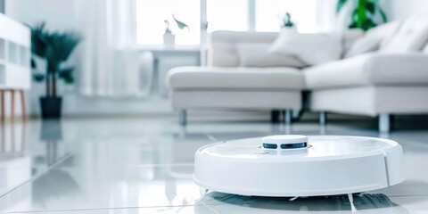 Robotic Vacuum Cleaner in Modern Living Room