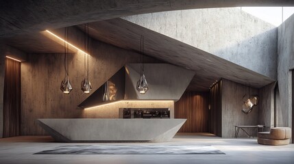 Creative decoration of geometric forms and digital textures blending futuristic lighting with a stylish professional look