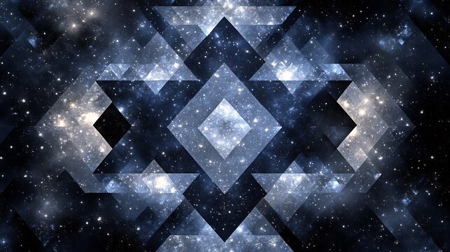 Creative digital illustration of an abstract space like pattern composed of black and silver triangular textures adding depth and sophistication