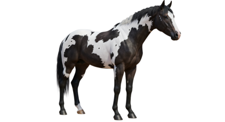 Striking Black and White Pinto Horse with Elegant Stance and Flowing Mane