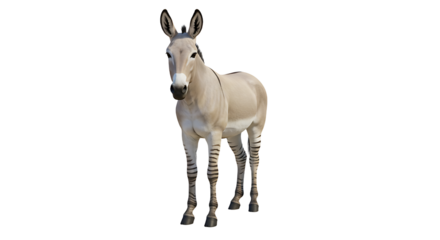 Striking CreamColored ZebraDonkey Hybrid with Distinct Leg Stripes Standing Tall