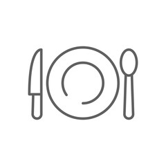 Dining Icon with Plate Knife and Spoon Outline Style Thin Line Editable Stroke Symbol for Food and Restaurant Concept