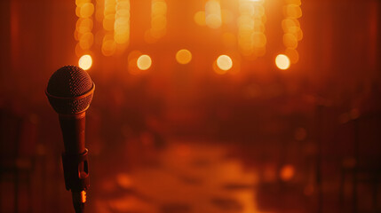  Close-up of a stand-up comedy stage ready for performance with a microphone