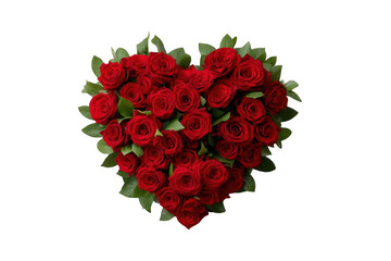 Red roses arranged in heart shape isolated on transparent background