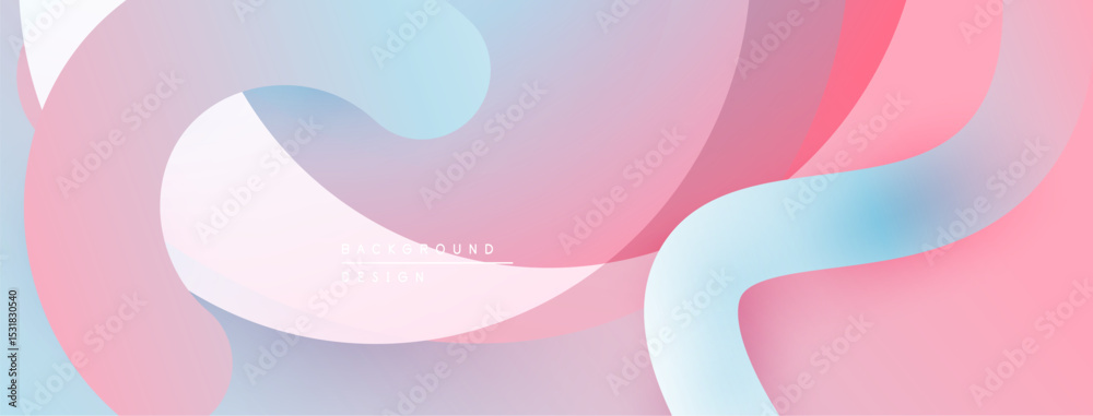 Poster Abstract fluid shapes blend, creating soft pinks, blues, purples. Modern design evokes calm, gentle movement. Background text reads background design.