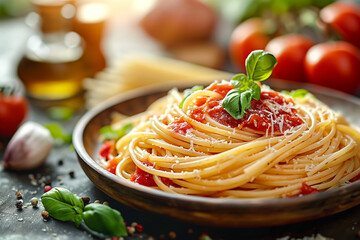 Classic Spaghetti with Tomato Sauce and Basil