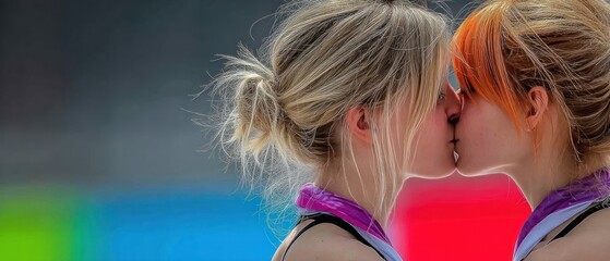 Close-up of two women kissing