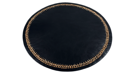 Black Round Leather Mat with Light Brown Stitched Edge