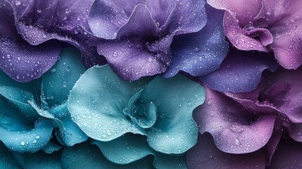 Detailed Close-Up of Vibrant Hydrangea Flowers with Water Droplets