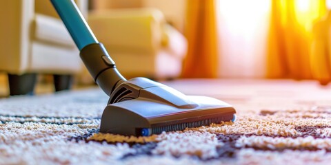 Vacuuming a Patterned Rug in Sunlight