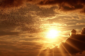 Flocking Birds Sunset Sky