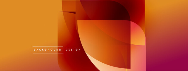 Abstract geometric shapes blend warm orange, red hues. Modern design creates dynamic visual experience. Smooth gradients offer depth.