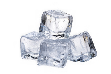 Pile of realistic ice cubes for drinks and cocktails, frozen water, cold refreshment, summer concept, isolated on transparent background