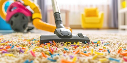 Vacuuming Colorful Confetti on a Plush Rug