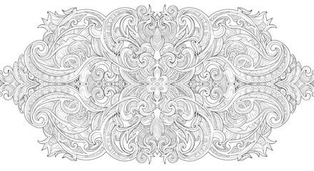 Fototapeta premium Intricate monochrome vector design featuring symmetrical swirling patterns and detailed ornamental flourishes evoking elegance and sophistication for artistic projects